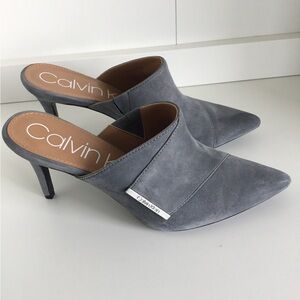 Calvin Klein Grecia Gray Suede pointed Toe Mule Heels Size 8 NEW